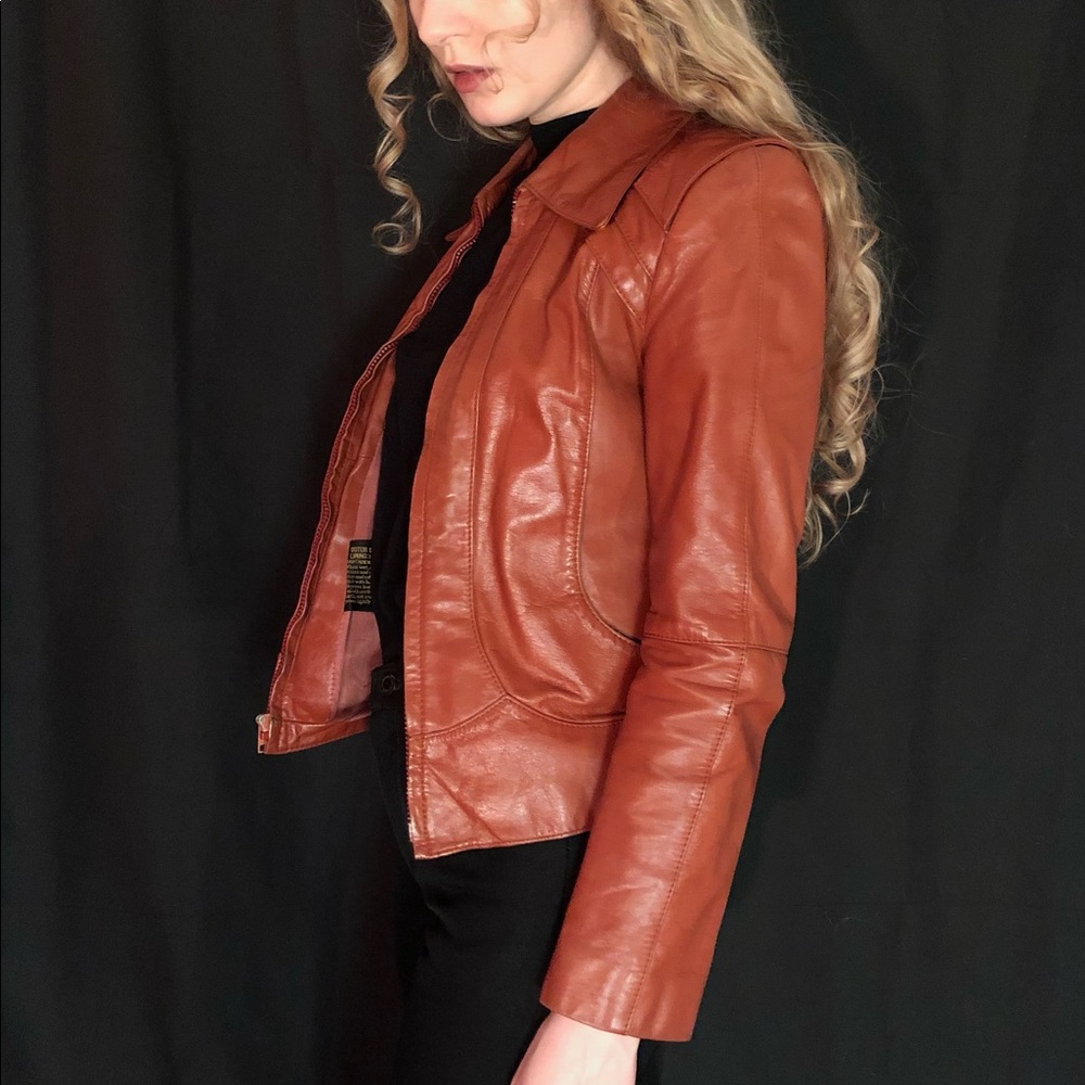 Vintage 70s Casablanca Burnt Orange Leather Motorcycle Jacket